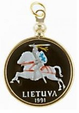 Hand Painted Lithuania 1 Centas Knight on Horse Pendant