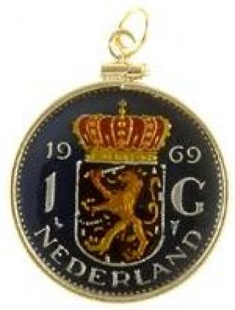 Hand Painted Netherlands 1 Gulden Crown Shield Lion Pendant