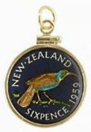 Hand Painted New Zealand 6 Pence Huai Bird Pendant