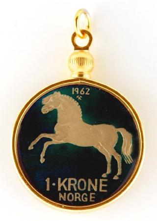 Hand Painted Norway 1 Krone Horse Pendant
