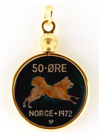 Hand Painted Norway 50 Ore Dog Pendant