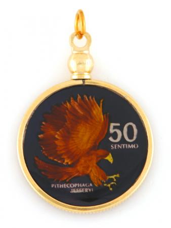 Hand Painted Philippines 50 Centimos Eagle Pendant