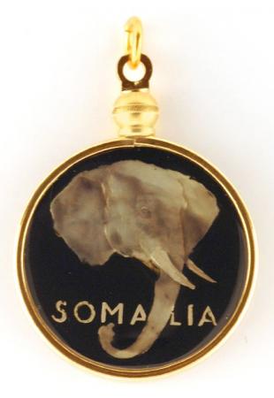 Hand Painted Somalia 5 Centesimi Elephant Pendant