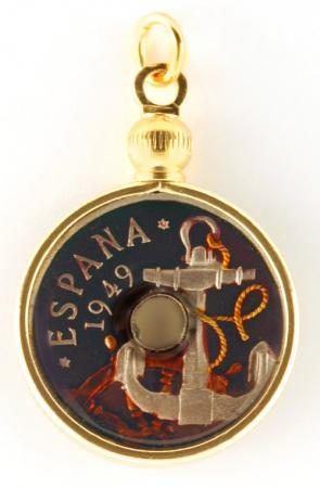 Hand Painted Spain 50 Centimes Anchor and Wheel Pendant