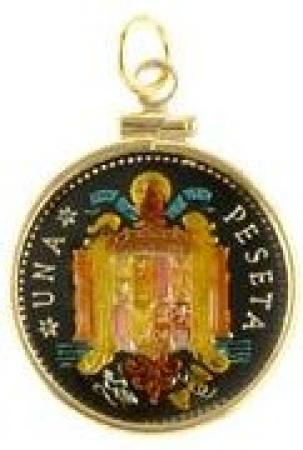 Hand Painted Spain 1 Peseta 6-pointed Star Pendant