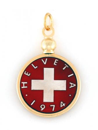 Hand Painted Switzerland 1 Rappen Swiss Cross Pendant