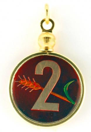 Hand Painted Switzerland 2 Rappen Pendant