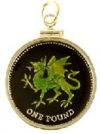 Hand Painted Wales 1 Pound Green Dragon Pendant
