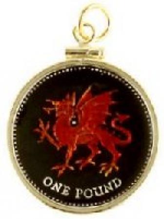 Hand Painted Wales 1 Pound Red Dragon Pendant