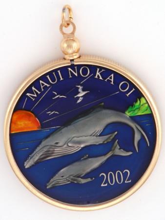 Hand Painted Maui Two Whales Medallion Pendant