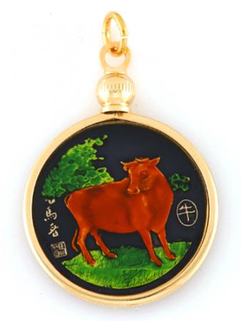 Hand Painted Chinese Year of the Ox Pendant (1925, 1937, 1949, 1961, 1973, 1985, 1997, 2009)
