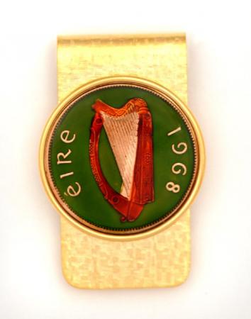 Hand Painted Ireland 5 Pence Harp Money Clip