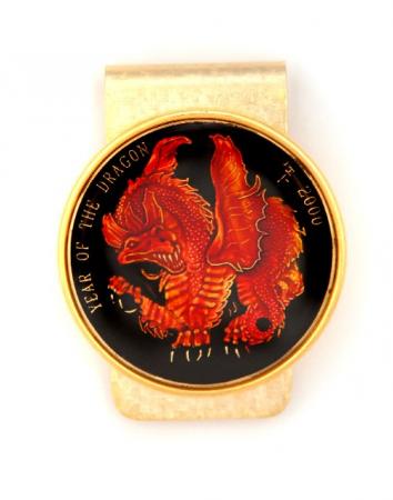Hand Painted Year of Dragon Medallion (Red) Money Clip