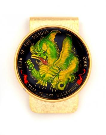 Hand Painted Year of Dragon Medallion (Green) Money Clip