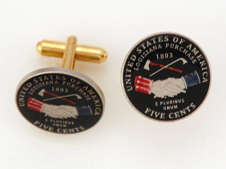 Hand Painted Jefferson Nickel Peace Medal Cuff Links
