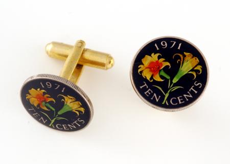 Hand Painted Bermuda 10 Cents Lily Cuff Links