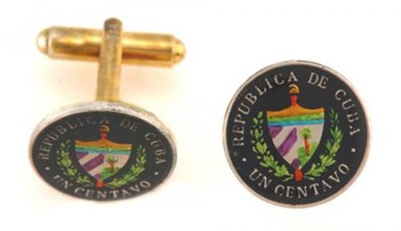 Hand Painted Cuba 1 Centavo Crest Cuff Links