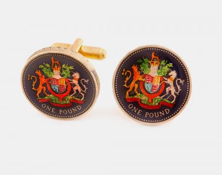 Hand Painted British 1 Pound Cuff Links