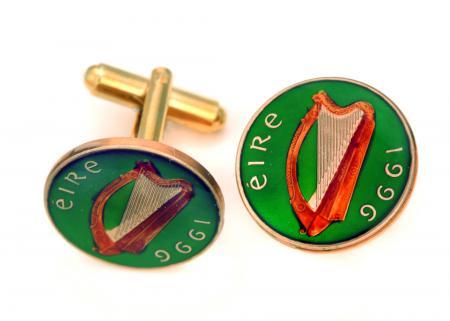 Hand Painted Ireland 5 Pence Harp Cuff Links