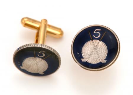 Hand Painted Isle of Man 5 Pence Golf Clubs and Ball Cuff Links