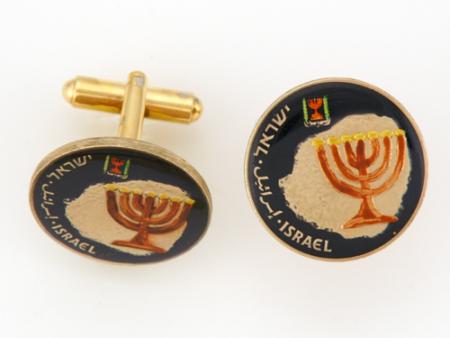 Hand Painted Israel 100 Sheqalim Menorah Cuff Links