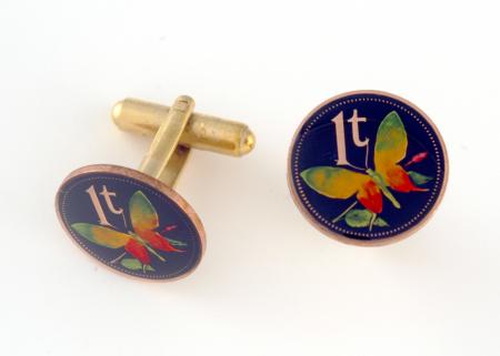 Hand Painted Papa New Guinea 1 Toea Butterfly Cuff Links