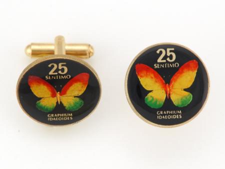 Hand Painted Philippines 25 Sentimos Butterfly Cuff Links