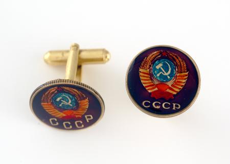 Hand Painted Russia 1 Kopek Hammer and Sickle Cuff Links