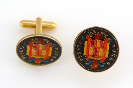 Hand Painted Spain 1 Peseta 6-pointed Star Cuff Links