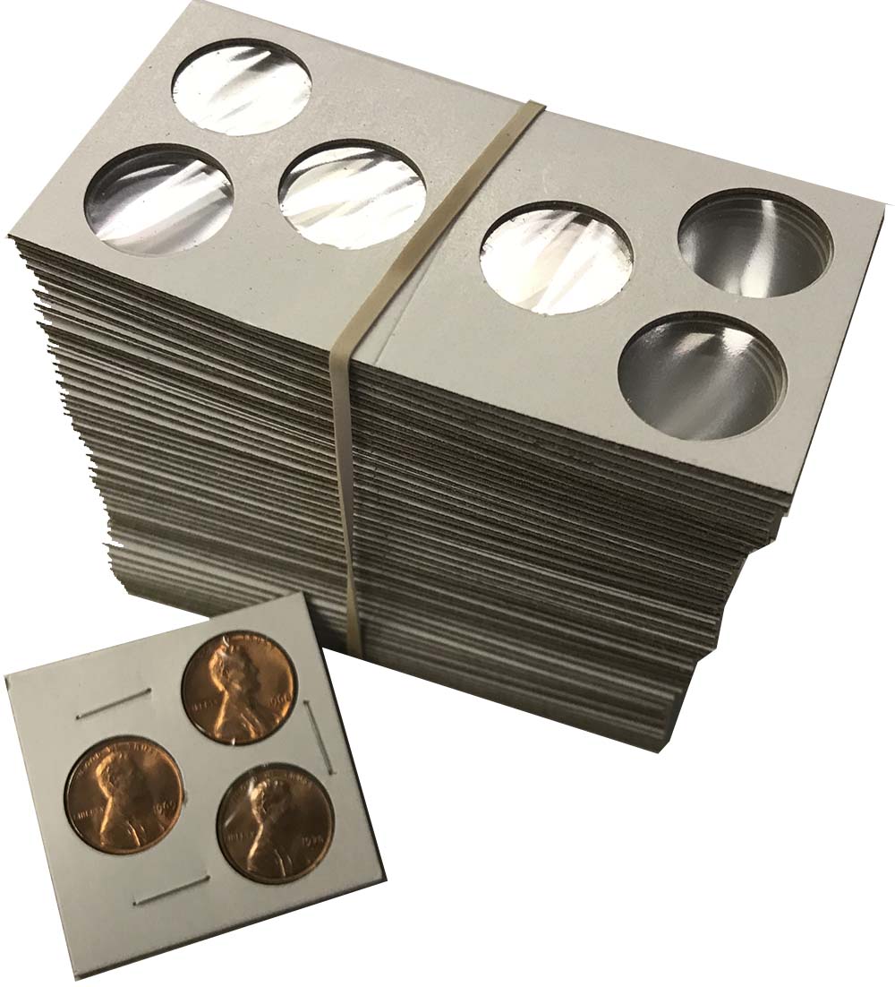 3 hole 2X2 Cardboard/Mylar Coin Holders Flips for Cent or Dime Twenty Five 25 