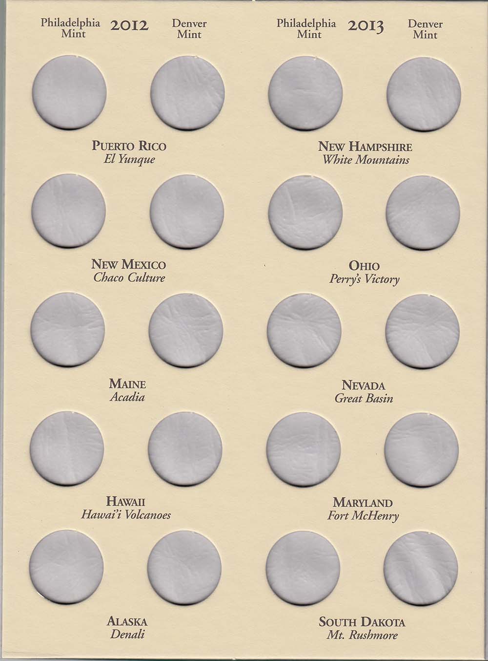 H.E Harris National Park Quarter Folder 2010-2015 Coin Storage Album Vol 1 