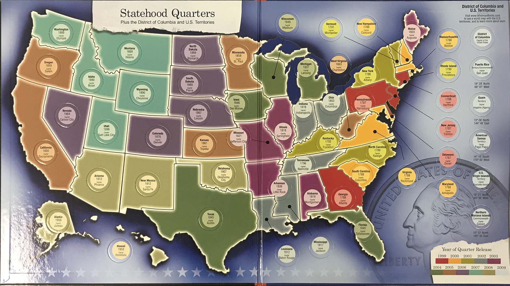 2 Whitman Statehood Quarters Collector's Map Coin Folders 50 State Quarters NEW 