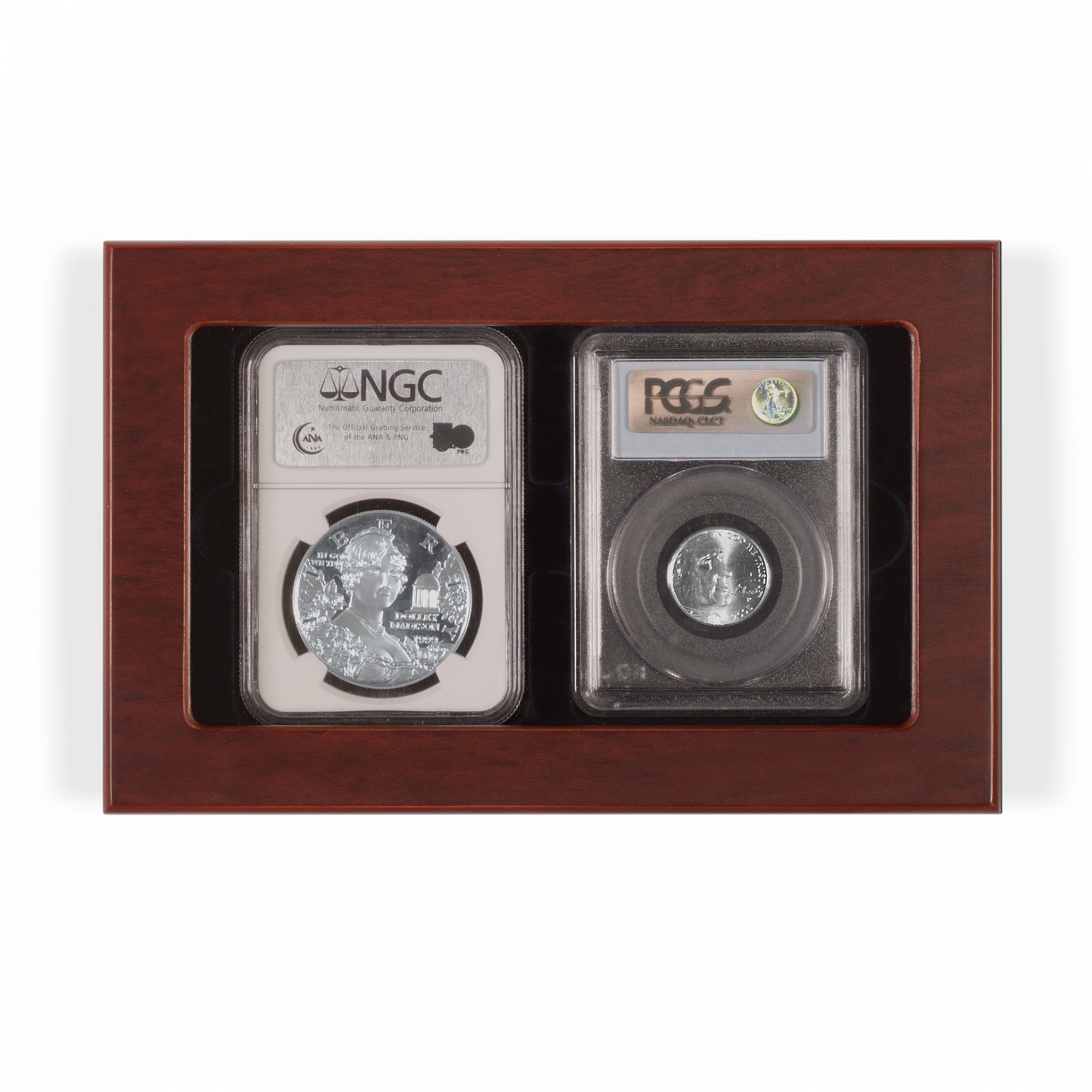 PCGS or ANA Mahogany Finish Wood Display Box For 1 Certified Coin Slab NGC 