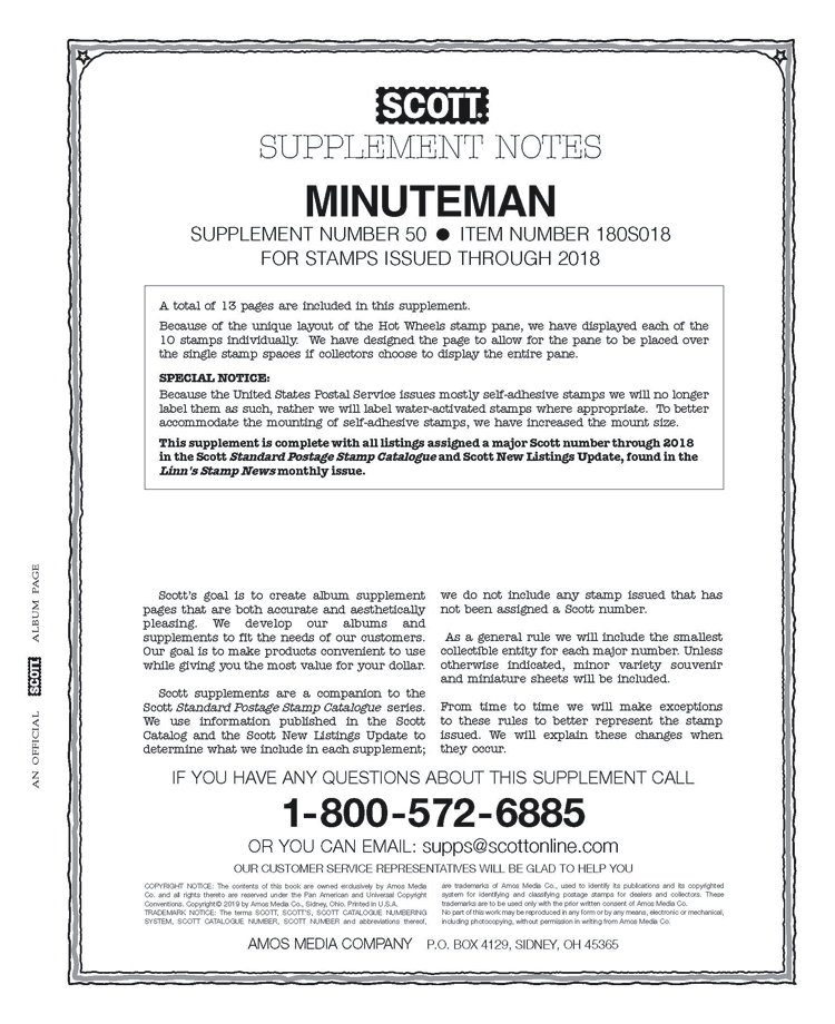 Scott Stamp Album Supplement 180S018 US Minuteman