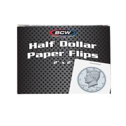 BCW 2x2 Paper Flips -- Half Dollar -- Box of 100