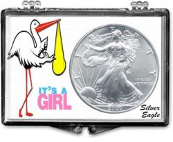 Edgar Marcus Snaplock Holder -- It's A Girl -- Stork -- Silver Eagle