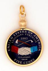 Hand Painted Jefferson Peace Medal Nickel Pendant