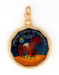 Hand Painted Susan B. Anthony Dollar Eagle on the Moon Pendant