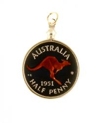 Hand Painted Australia 1/2 Penny Kangaroo Pendant