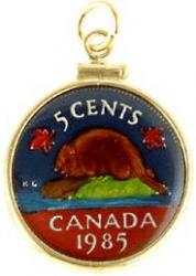 Hand Painted Canada 5 Cent Beaver Pendant