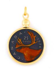 Hand Painted Canada 25 Cent Moose Pendant