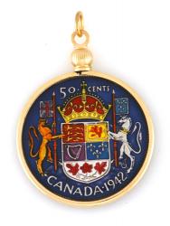 Hand Painted Canada 50 Cent Crest Lion and Unicorn Pendant