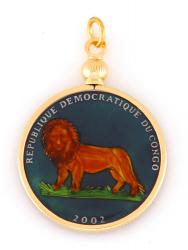 Hand Painted Congo 50 Centimos Lion Pendant