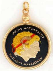 Hand Painted Greece 100 Drachmes Alexander the Great Pendant