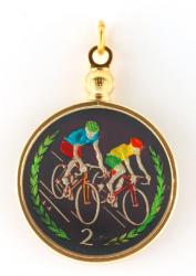 Hand Painted Isle of Man 2 Pence Bicyclists Pendant