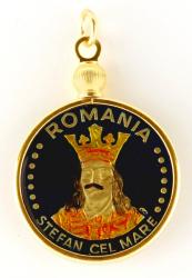 Hand Painted Romania 20 Lei King & Crown Pendant