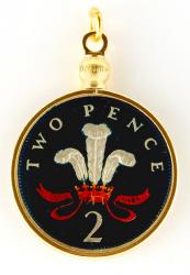 Hand Painted Scotland 2 Pence Prince of Wales Badge Pendant