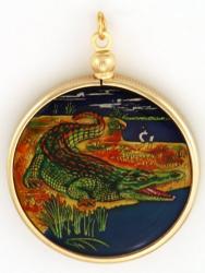 Hand Painted Sierra Leone 1 Dollar Crocodile Pendant