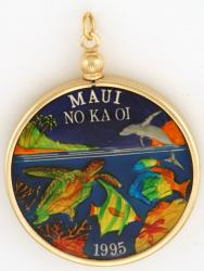 Hand Painted Maui Fish and Turtle Medallion Pendant