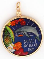Hand Painted Maui Whale Medallion Pendant